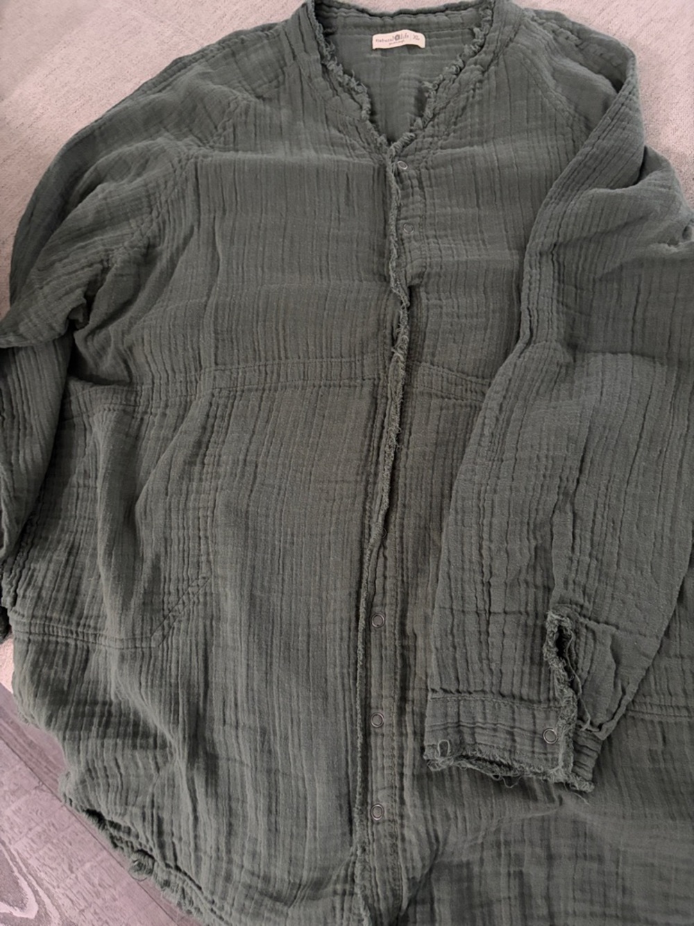 Natural Life Cotton Gauze Raw Hem Tunic with Pockets Green Size XL - Picture 9 of 10